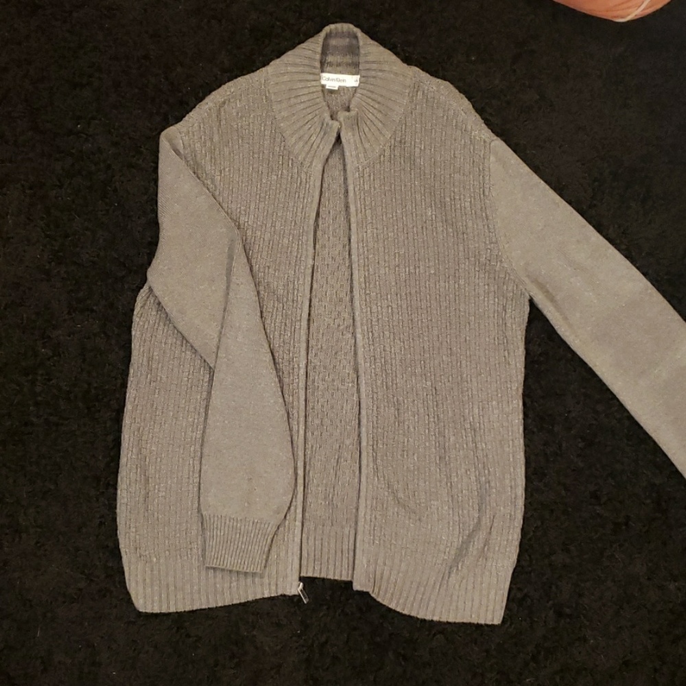 Men's Calvin Klein Gray Full Zip Sweater Jacket- L